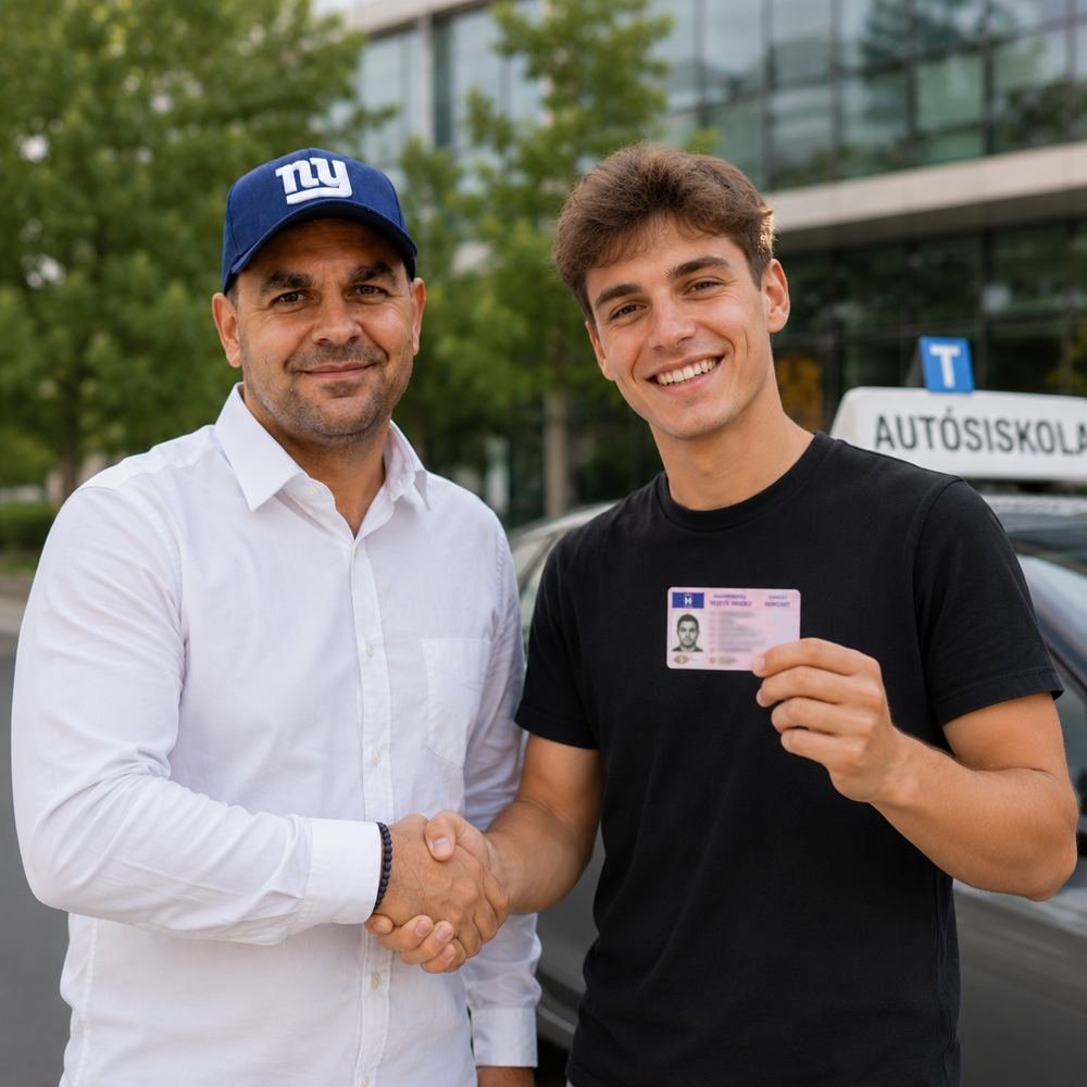 Kökényesi Péter gratulál egy diáknak a sikeres jogosítványhoz
